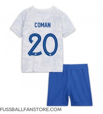 Frankreich Kingsley Coman #20 Replik Auswärtstrikot Kinder WM 2022 Kurzarm (+ Kurze Hosen)